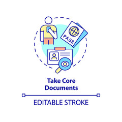Take core documents concept icon. Refugees belongings and documents abstract idea thin line illustration. Isolated outline drawing. Editable stroke. Arial, Myriad Pro-Bold fonts used
