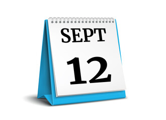 September 12. Calendar on white background. 3D illustration.