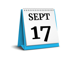 September 17. Calendar on white background. 3D illustration.
