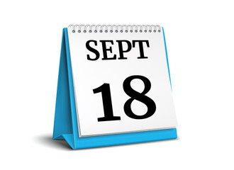 September 18. Calendar on white background. 3D illustration.