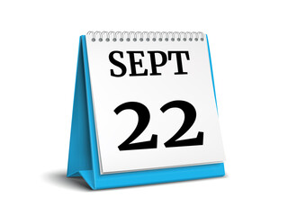 September 22. Calendar on white background. 3D illustration.