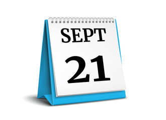 September 21. Calendar on white background. 3D illustration.