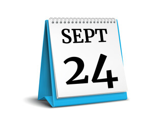 September 24. Calendar on white background. 3D illustration.