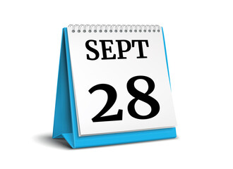September 28. Calendar on white background. 3D illustration.