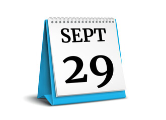 September 29. Calendar on white background. 3D illustration.