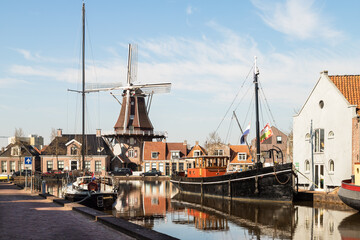 Windmill along the canal in the center of the city of Meppel.