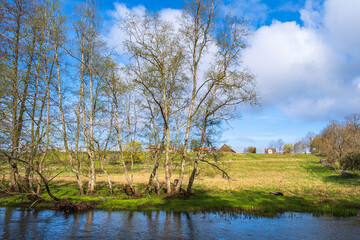 River in a rural landscape at spring