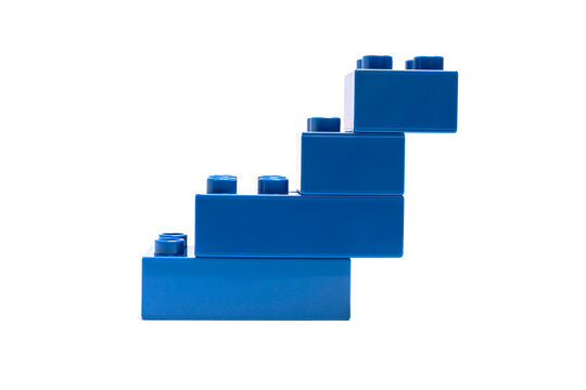 Blue Plastic Building Blocks Isolated On White Background