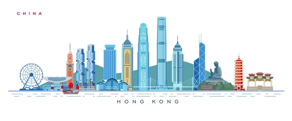 Foto op Plexiglas Hong Kong skyscrapers and architectural monuments. City skyline vector illustration. © tatoman