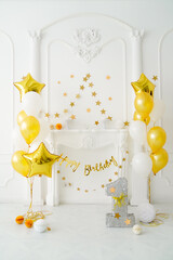 First year party decoration in gold