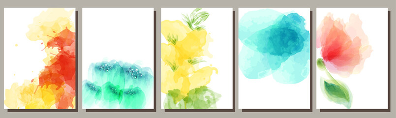 set of watercolor backgrounds, flowers, design of postcards, invitations, advertisements, set of watercolor backgrounds, flowers, design of postcards, invitations, advertisements,
