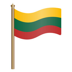 Flag of Lithuania. Vector illustration. The fabric is decorated with three stripes. The national symbol of the state develops in the wind. Flat style. Isolated background. Political themes. 