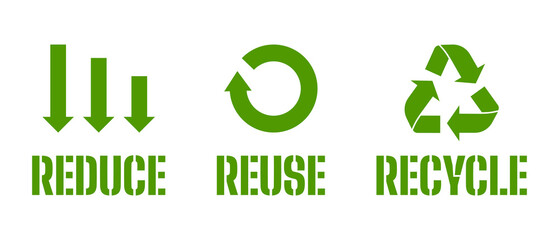Reduce Reuse Recycle arrow icons and texts.