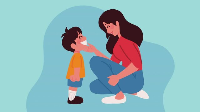 mom with son characters animation