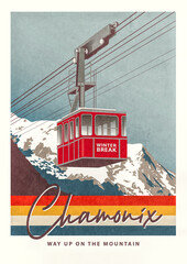 Cartel de Funicular en montaña nevada, vacaciones de ski en Chamonix