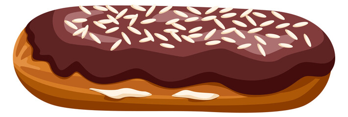 Chocolate eclair. French pastry. Cartoon sweet dessert