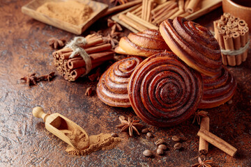 Freshly baked sweet cinnamon buns.