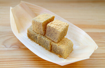 Warabimochi, a Soft and Chewy Japanese Confection Dipped in Roasted Soy Flour Called Kinako 