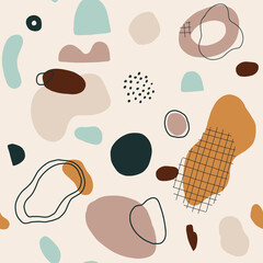 Abstract contemporary background, trendy pattern. Seamless pattern with rainbow in pastel beige. Vector illustration for card, print on clothes.
