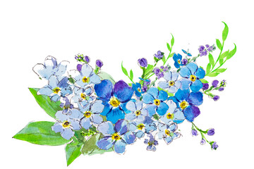 A set of forget-me-nots. Watercolor flowers. A set for designers of wedding and gift products. Watercolor. Spring composition, wedding bouquet. - 497482581