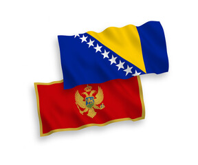 Flags of Montenegro and Bosnia and Herzegovina on a white background