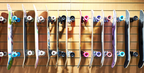 Skateboards in sport store