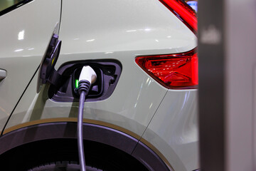 Fototapeta premium Power supply for electric car charging. Electric car charging station