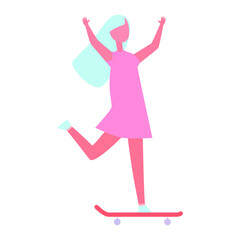 girl riding a skateboard, vector illustration, flat style