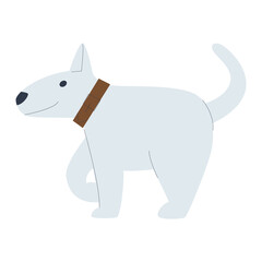 A cute white dog is walking. The pet walks alone. Flat vector illustration. Eps10