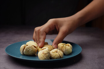 Dried fig fruit on on a plate on table 