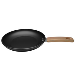 3D rendering isolated stainless pan and wooden handle in white background