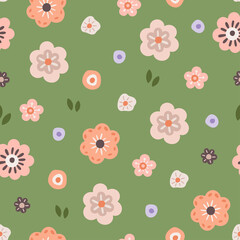 Simple Flowers Green Seamless Pattern