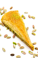 Carrot slice baklava on a white background. Traditional Mediterranean cuisine delicacies. close-up...