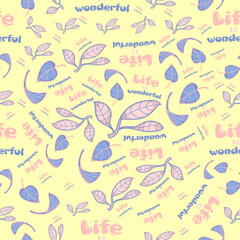 Floral seamless pattern with leaves and flowers. Hand-drawn backdrop for invitations, fabric, decor.