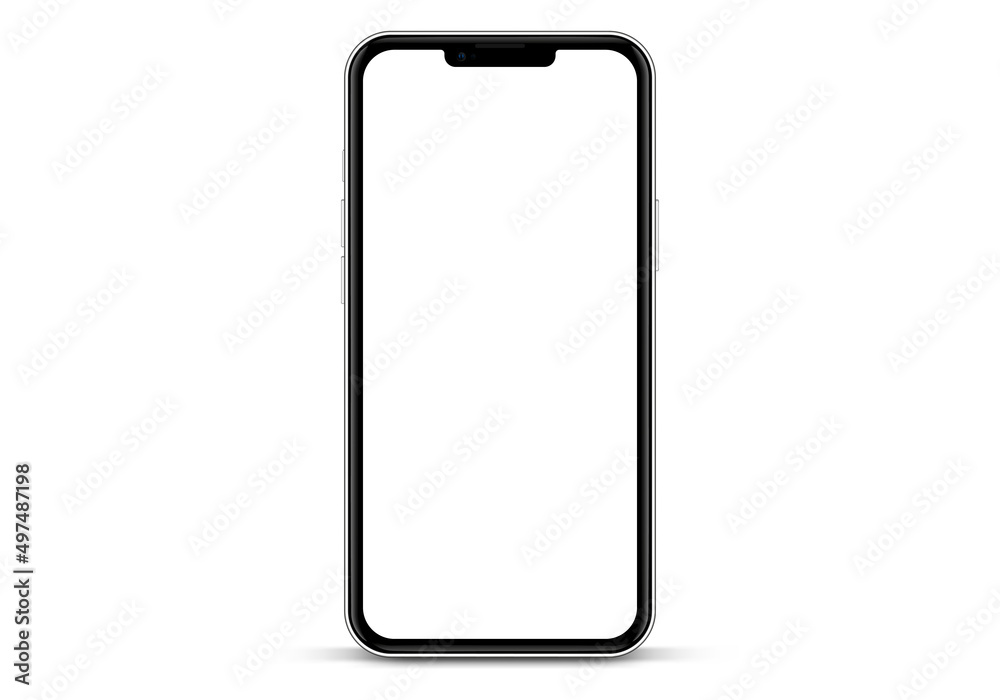 Aufkleber Realistic smartphone mockup. Mobile phone vector with isolated on white background. Device front view. 3D mobile phone with shadow. Realistic, high quality smart phone mockup for ui ux presentation.