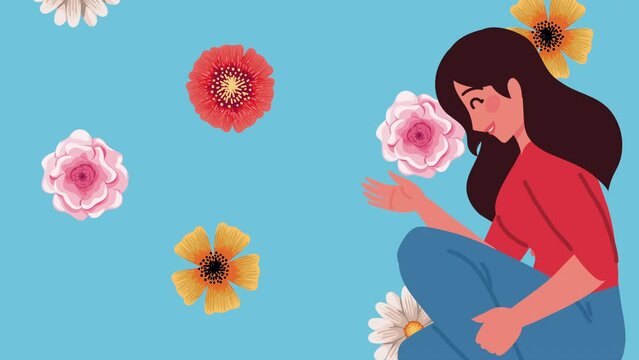 woman with spring flowers animation