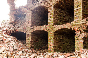 Fototapeta premium Abandoned red brick chapel in Dunalka Manor, Latvia.