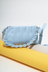Bags in pastel color. Spring/summer fashion concept in pastel colors. Close-up.