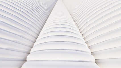 Futuristic architecture background white stripes of building facade 3d render