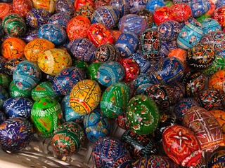 Fototapeta na wymiar Traditional Hand painted Easter eggs for sale