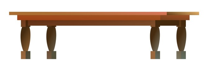 Big table with carved legs. Modern minimalistic furniture design. For work and in kitchen. Cartoon style. Object isolated on white background. Vector