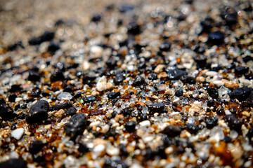 Closeup of sea glass on a beach