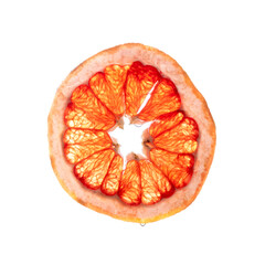 Slice of red and fresh grapefruit. Isolated on a white background; Square format.