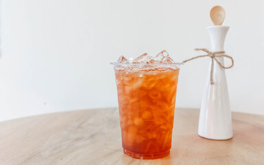 Ice peach tea  on wooden table