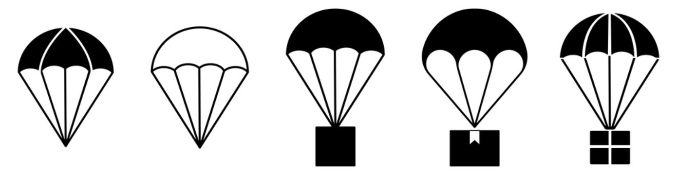 Parachute icon set. Delivery service symbols. Vector illustration isolated on white background