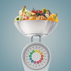 Food scale full of greens and vitamins