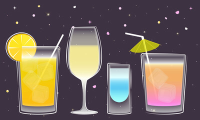A set of drinks at a party, juice wine