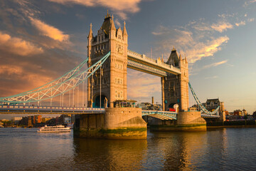 Tower Bridge in London on a late evening