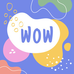 WOW, banner template for summer vibe social media posts, stores, blogs, sale sticks, and so on. Square vector banner Template with hand-drawn abstract art shapes. 