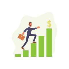 Businessman and increasing profit diagram simple flat vector character illustration.
